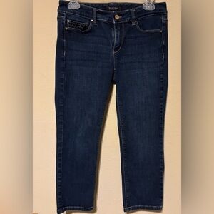 WHBM Capri Jeans Blanc Straight Low Rise Dark Wash Stretch Size 6 Embellished